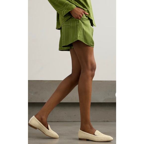 PADSTOW | Men Manolo Blahnik Pitakara Leather Trim Raffia Loafers in Light Khaki / Cream 36.5